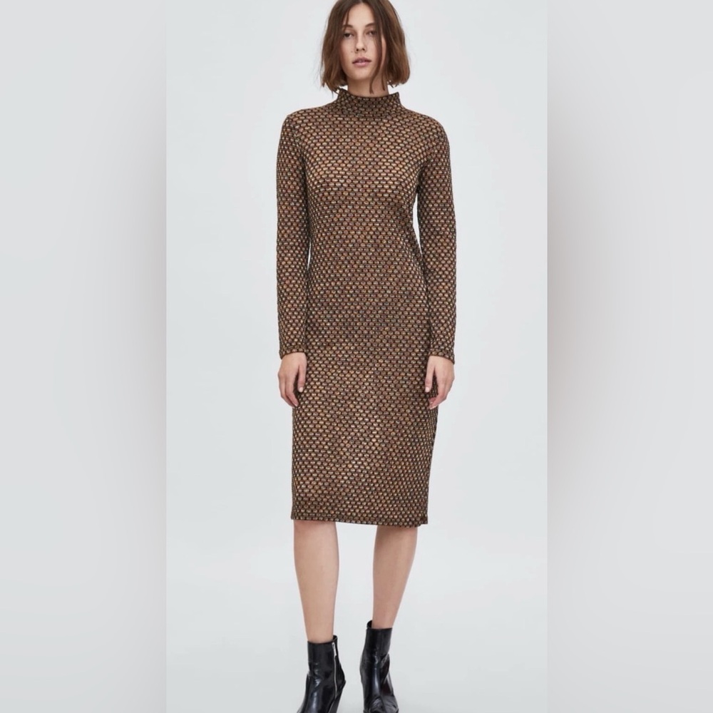 Zara Mock Neck Midi Dress- Size M